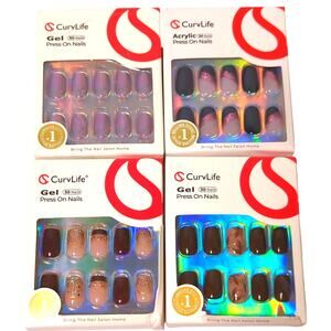 CurvLife Press On Nails Lot | Chrome Glitter | 4 Sets Gel + Acrylic